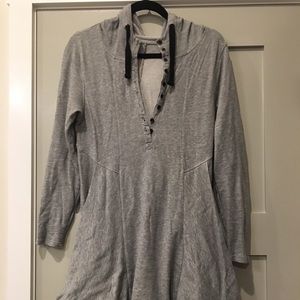 Hooded peplum sweatshirt dress with pockets